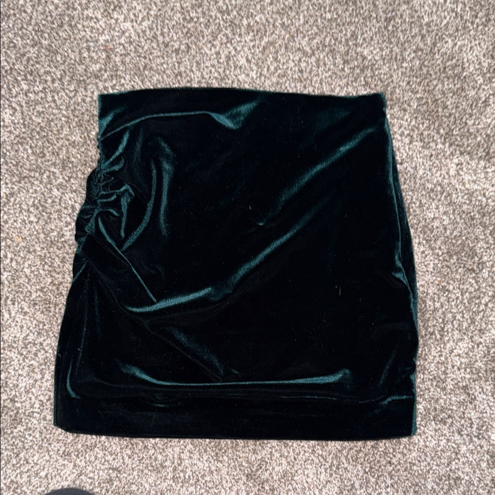 Vici Emerald Velvet Ruched Mini Skirt